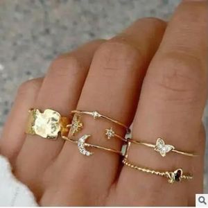 Vintage Koreaanse gouden zilveren kleur parel ringen Set sieraden voor meisjes vlinder holle hart Ring voor vrouwen -AR0031