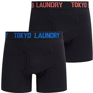 Tokyo Laundry Zwarte boxershorts voor heren, verpakking van 2 stuks, Sadler - Koraal - Blauw, M
