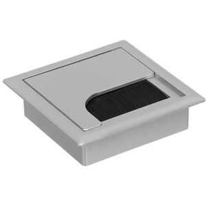 Rechthoekig bureau draad gat cover tafel outlet poort computer pc bureau kabel doorvoertule gat houder met zwarte borstel kabel organizer (zilver-80 x 80 mm)
