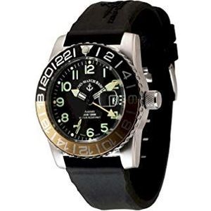 Zeno-Watch herenhorloge - Airplane Diver Automatic GMT cijfers (Dual Time), zwart/geel - 6349GMT-12-a1-9