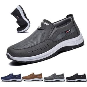 Casual schoenen voor heren, instapschoenen met voetboogondersteuning, outdoor wandelschoenen voor heren, comfortabele en ademende schoenen, reisschoenen(Gray,46 EU)
