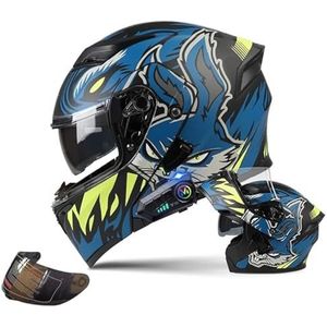 Motorsysteemhelm Met Bluetooth, Motorhelm, Integraalhelm Met Dubbel Vizier, ECE-Gecertificeerd, Modulaire Valhelm Voor Heren En Dames E,XL61-62CM