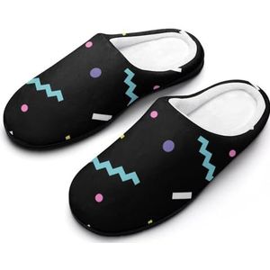 Retro 80S Geometrische Patroon Katoenen Slippers Voor Vrouwen Warme Anti-Slip Rubberen Zool Huis Schoenen Voor Indoor Hotel 9-10 (40-41)
