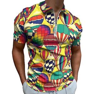 Retro Pop Hot Air Ballonnen Polo Shirt voor Mannen Casual Rits Kraag T-shirts Golf Tops Slim Fit