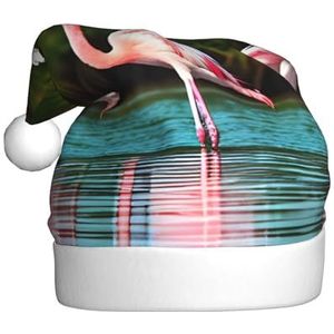 SSIMOO Twee flamingo's pluche kerstmuts voor volwassenen, feestelijke feesthoed, ideaal feestaccessoire voor bijeenkomsten