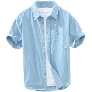 Dvbfufv Heren Effen Kleur Katoen Lichtgewicht Korte Mouw Shirt Zomer Business Casual Dagelijks Shirts Losse Casual Jas, Blauw, M