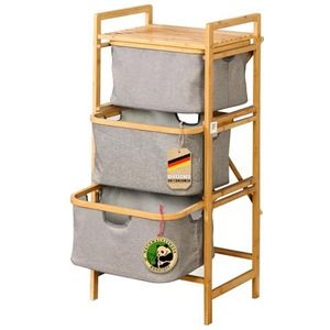 KROMS Wasmand 3 Vakken Beige Wassorteerder Bamboe Laundry Basket Met Deksel 145l 637207376