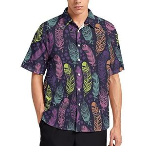 Etnische veren naadloze patroon mannen korte mouw T-shirt causale button down zomer strand top met zak