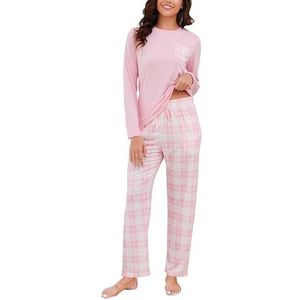 Reliwel Damespyjama's met lange mouwen en geruite pyjamabroek, tweedelige set, zachte nachtkleding voor dames, loungewear, pyjamaset, S-XXL