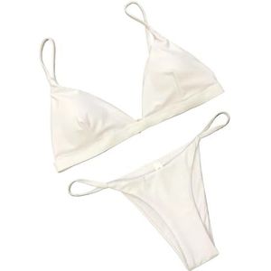 XPJYUA Bikini voor dames, bikiniset voor dames, lage taille, sexy badpakken zonder rug, Wit, L
