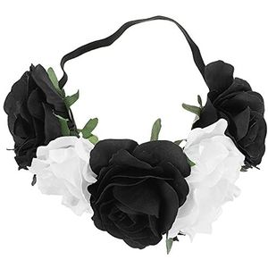 Dag van de Dode Bloem Hoofdband Mexicaanse Rose Flower Crown Party Kostuum Hoofddeksel for vrouwen (Color : Black and White)