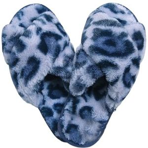 Fuzzy pantoffels met luipaardmotief - Open teen pluizige pantoffels met luipaardprint,Damesslippers Huis Warme slaapkamerschoenen voor binnen en buiten Founcy