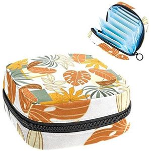 Maandverband Opbergtas, Menstruatie Cup Pouch Tampon Bag, Periode Pads Houder Organizer voor Vrouwen Meisjes, Gekleurde Tropische Bladeren