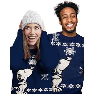 The Peanuts Kersttrui Snoopy, uniseks, gebreide wintertrui, sweatshirt, lelijke kersttrui, kerstmis, voor heren en dames, blauw, blauw, S