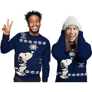 The Peanuts Kersttrui Snoopy, uniseks, gebreide wintertrui, sweatshirt, lelijke kersttrui, kerstmis, voor heren en dames, blauw, blauw, S