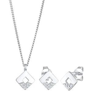 Elli Sieraden Set Dames Vierkante Hanger Geo Set Oor Hanger met Diamanten (0.045 ct.) in 925 Sterling Zilver