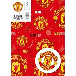 DANILO PROMOTIONS LIMITED Manchester United inpakpapier 2 vel 2 labels, Man United cadeaupapier