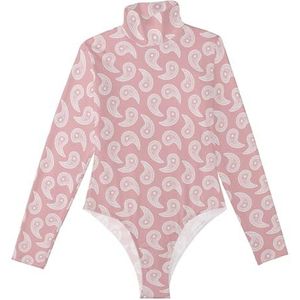 LI ZHI XIN Rompertje met lange mouwen voor dames, lange mouwen, eendelige jumpsuit met rolkraag, turnpakje, top voor meisjes, dansen, workout, fitness, bodysuit, paisley, naadloos patroon, Meerkleurig