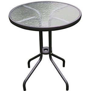 Mojawo Tuin glazen bistrotafel, glas, metaal, rond, diameter 60 cm, hoogte 70 cm, antraciet/donkergrijs