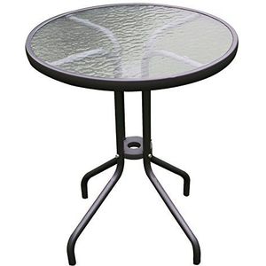 Mojawo Tuinglas, bistrotafel, glas, metaal, rond, diameter 60 cm, hoogte 70 cm, antraciet/donkergrijs