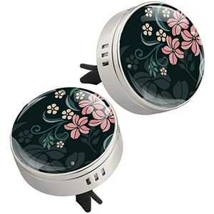 2 STKS Bloemen Ontwerp Bloemenpatroon Stengels Planten Print Auto Aromatherapie Essentiële Olie Diffuser Medaillon Magnetische Sluiting Medaillon met Vent Clip 4 Refill Pads (Sliver)