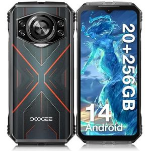 DOOGEE S Cyber Mobiele Telefoon, onbreekbaar, 20 GB + 256 GB, 10800 mAh, batterij 6,58 inch FHD+ display 50 MP AI camera Android 14 smartphone, onbreekbaar, Octa Core/NFC/OTG/GPSIP68/IP69K, zwart rood
