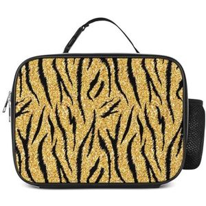 Golden Tiger Skin Geïsoleerde Lunchbox Grappige Koeler Tote Tas Afneembare Herbruikbare Draagbare Voor Kantoor Picknick Wandelen Strand