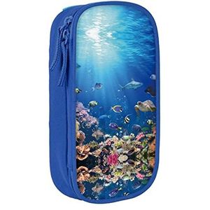 MOLIAE Oceaan tropische vis schildpad haai bedrukte hoge capaciteit potlood pen etui, duurzaam potlood tas etui box organizer gevallen, voor mannen vrouwen, Blauw, Eén maat, Tas Organizer