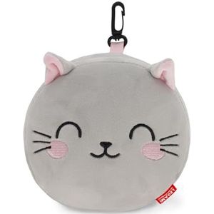 Legami - Reiskussen met nachtmasker, KittyZip-sluiting, ruimtebesparend, haak voor comfortabel transport, kleine tas aan de achterkant, 16 x 16 cm, grijs