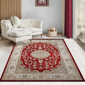 the carpet Elegant oosters tapijt voor de woonkamer, zacht en onderhoudsvriendelijk, laagpolig woonkamertapijt, rood in oosterse look, tapijt 160 x 230 cm