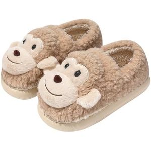 JadeRich Vrouwen Mannen Cartoon Aap Slippers Zachte Fleece Warme Antislip Hak Bedekken Gewatteerde Huis Schoenen Indoor Outdoor, Kaki, 3.5/4.5 UK