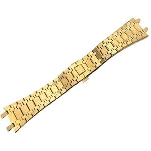 EDVENA Zwart Goud Zilver Horlogeband 21mm 26mm Heren Dames Volledig Roestvrij Stalen Horlogeband Armband Compatibel Met AP ROYAL OAK Band Vouwgesp(Color:Gold strap,Size:21mm)