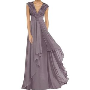 Dames chiffon moeder van de bruid jurk plooien Avond Prom jurken Cocktail Jurken Plus Size, Mauve, 32
