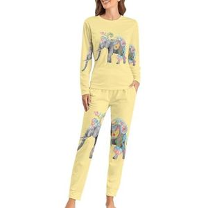 Aquarel Olifant Zachte Womens Pyjama Lange Mouw Warm Fit Pyjama Loungewear Sets met Zakken 3XL