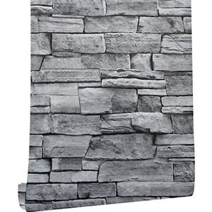 myforHD Behang, zelfklevend, wandpapier, bakstenen, zelfklevende muursticker, vintage, decoratieve stickers, voor meubels, muren, deuren, waterdicht, Behang donkergrijs, 45 x 300 cm