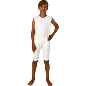 Normann Care Kinderpyjama, verzorgingsbody, zonder mouwen, uniseks, met diagonale ritssluiting op de rug, wit, 128