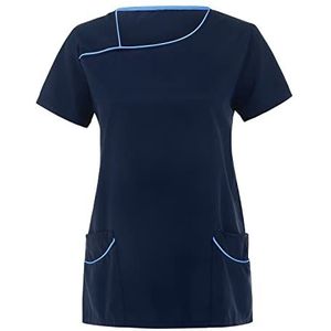 Mouwloze tops voor vrouwen UK vrouwen korte mouw V-hals zak zorg werknemers T-shirt tops, marineblauw, XL