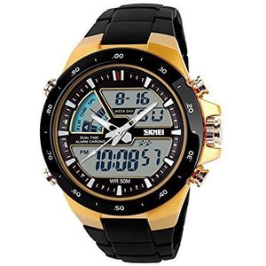 SKMEI AD1016 Dual Multi-function Chrono Waterproof 50 Meters Men Sport Watch Colour Black And Gold