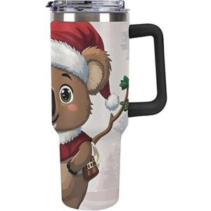 STVNKML 40 oz beker met handvat interessante Wombats roestvrijstalen koffiemok herbruikbare reismok lekvrije geïsoleerde autobeker grote capaciteit beker voor reizen, buiten, thuisgebruik (zwart)