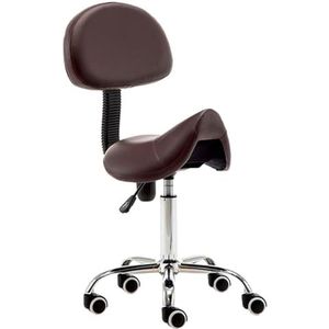 JAVPTAV Mondhygiënist zadelstoel met rugsteun, ergonomische zadelstoel rolkruk, gezichtssalon keukenstoel, thuiskantoor muziek verf werkkruk (bruin)