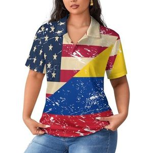 American And Columbia Retro vlag dames sportshirt korte mouw T-shirt golf shirts tops met knopen workout blouses