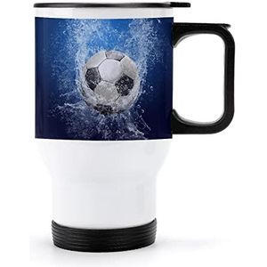 Waterdruppels rond voetbal bal reizen koffiemok met handvat en deksel roestvrij staal auto beker dubbelwandige koffiemokken
