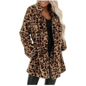 Leopard Shirt Women Leopard Print Winter Jacket Women'S Coat Warm Parkas Outwear Female Loose Faux Plush Fleece Coats-Brown-L
