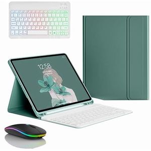 Toetsenbordhoes voor Samsung Galaxy Tab S10 Ultra 14.6'' 2024 (SM-X920), Magnetisch Afneembaar Draadloos Achtergrondverlichting Toetsenbord met Bluetooth Muis,Dark green