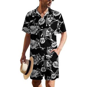 Skateboard Bulldog Hawaiiaanse pak voor heren, set van 2 stuks, strandoutfit, shirt en korte broek, bijpassende set