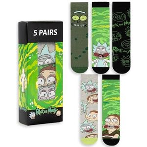 Rick and Morty Heren Groene Kuitsokken Set van 5 | Leuke Karakterpatronen Met Rick & Morty | Dagelijkse Kleding | Comfortabele Sokken voor Fans | R&M Merchandise