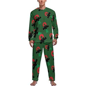 Rood Zwart & Groen Ankh Symbool Zachte Heren Pyjama Set Comfortabele Lange Mouw Loungewear Top En Broek Geschenken M