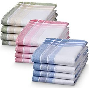 Zakdoeken - Katoen - 12 Stuks - Wit/Blauw, Wit/Groen, Wit/Roze