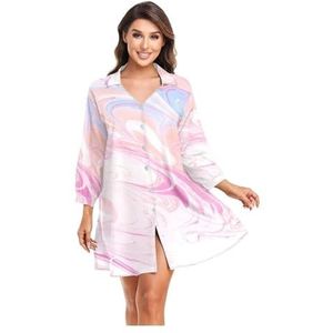 DUNSBY Bikini Cover Up Vrouwen Strand Shirts Marmeren Print Badpak Cape Zomer Lange Mouw Tuniek Badmode Outfits Badpak Cover Up (Kleur: 02, Maat: XXL)