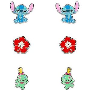 Disney Lilo & Stitch Blauw, Rood & Groen Trio Earing Set SF00468SL, Messing